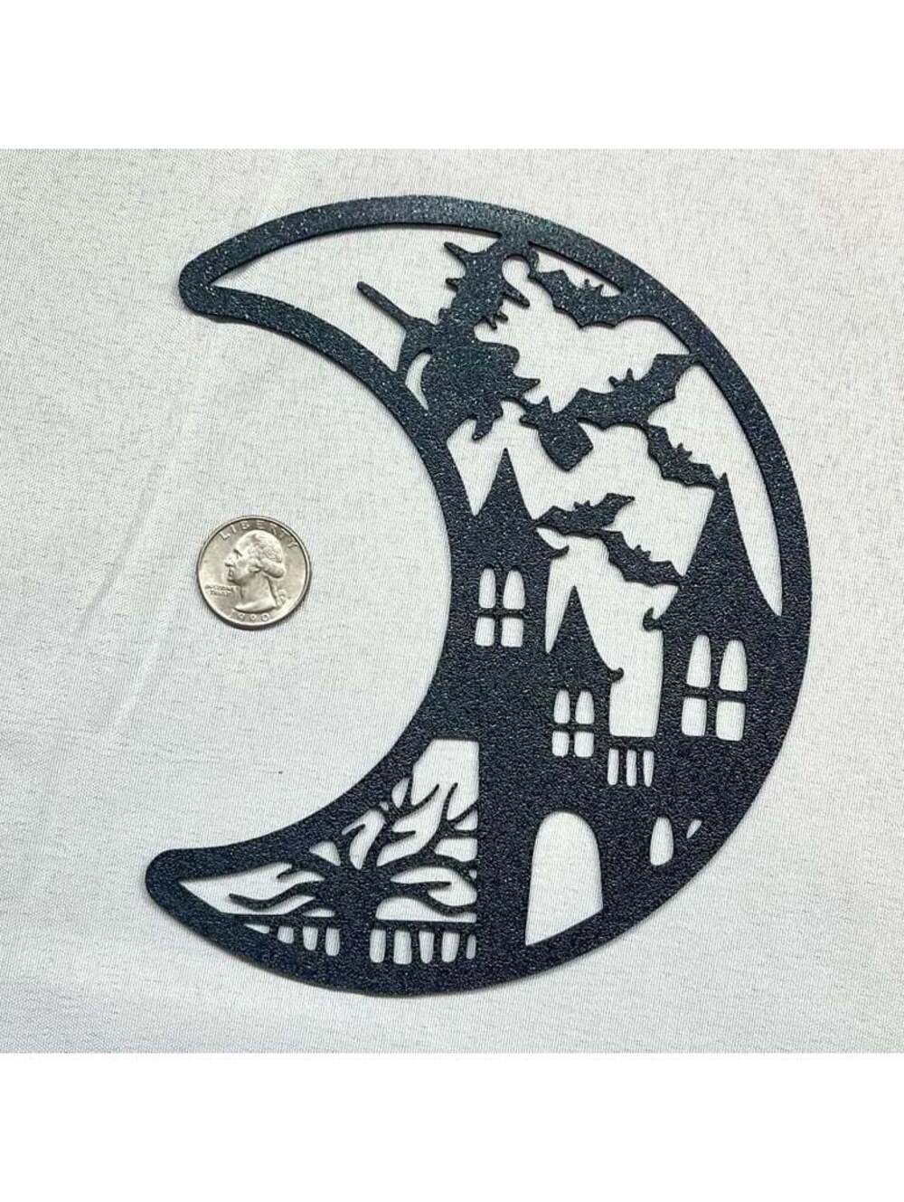 New - Halloween Moon Witch Haunted House Bats Wall Art Decor